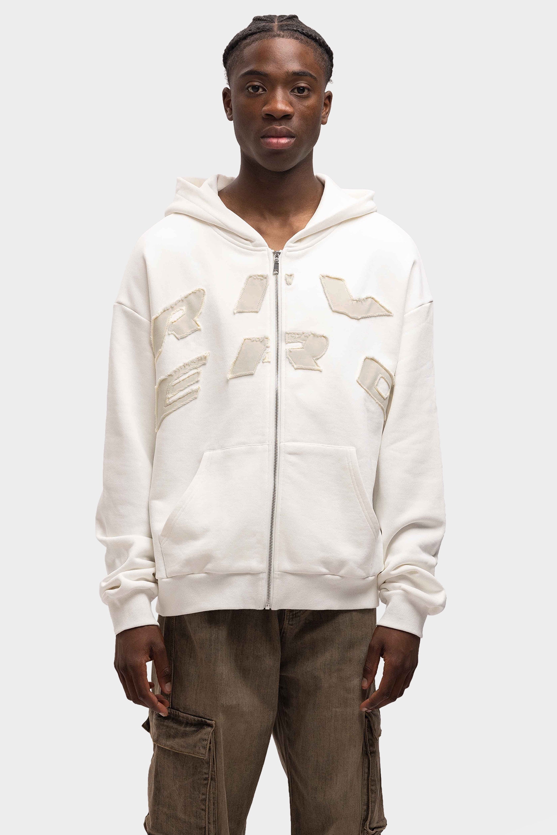 RIVERO SCRIPT OVERSIZED ZIP HOODIE WHITE Concept R