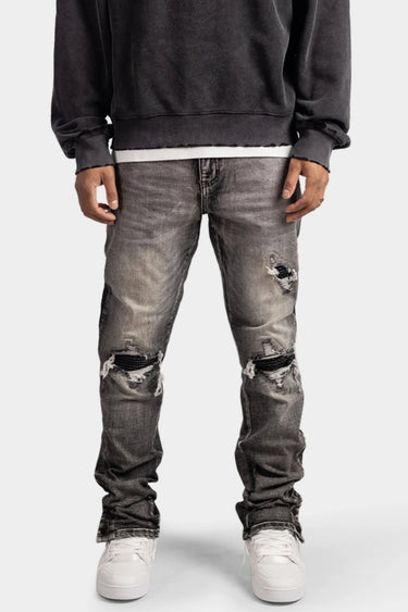 RIVERO - BUTTON RIPPED DENIM JEANS GRAY