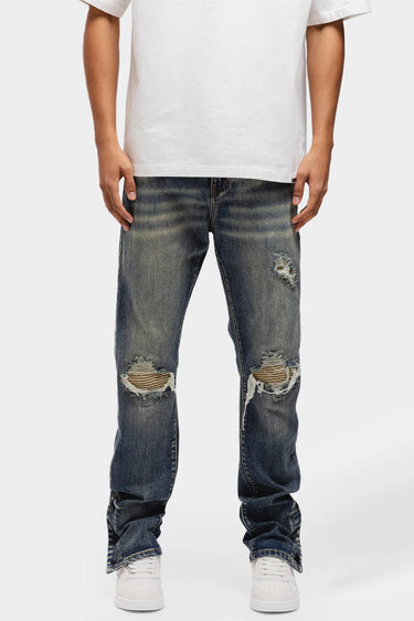 RIVERO - BUTTON RIPPED DENIM JEANS DARK BLUE