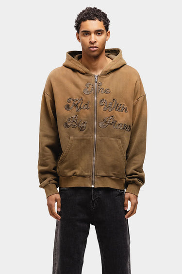 RIVERO - BIG PLANS ZIP HOODIE WASHED BROWN