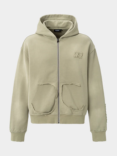 RIVERO - VINTAGE RAW ZIP HOODIE KHAKI