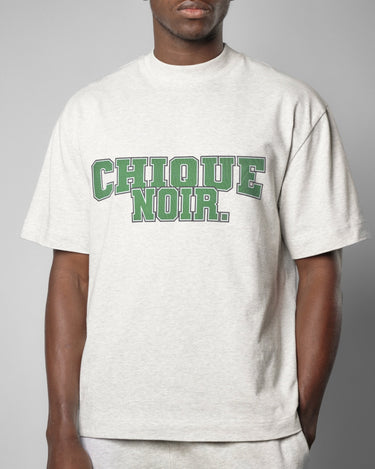 CHIQUE NOIR - COLLEGE TEE GREY MELANGE EDEN GREEN