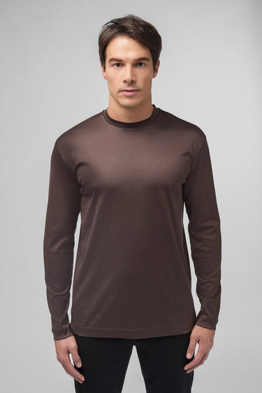 VALENZA - INTERLOCK SUPIMA T-SHIRT LONG SLEEVE EBONY BROWN