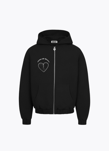 BILLION AND BEYOND - CRACK HEART ZIPPER HOODIE BLACK