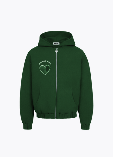 BILLION AND BEYOND - CRACK HEART ZIPPER HOODIE ARMY GREEN