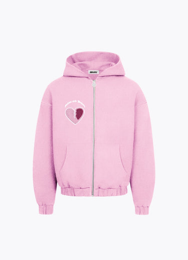 BILLION AND BEYOND - CRACK HEART ZIPPER HOODIE PINK